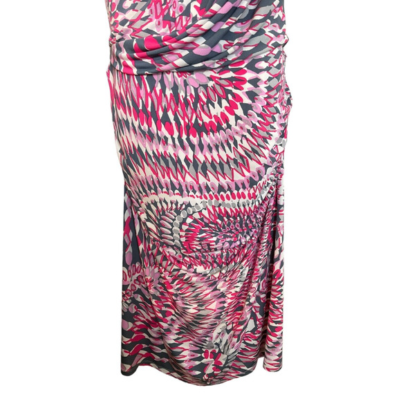 Maggy London Womens Medium Pink Gray Dress Abstract Print Draped Front - Picture 9 of 9